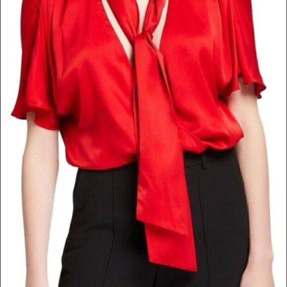 Alice + Olivia | Women’s Livvy Tie-Neck Washed Silk-blend Blouse CrossoverTop XS - Picture 9 of 11